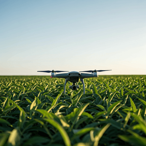 Drone sobrevoando plantação de soja